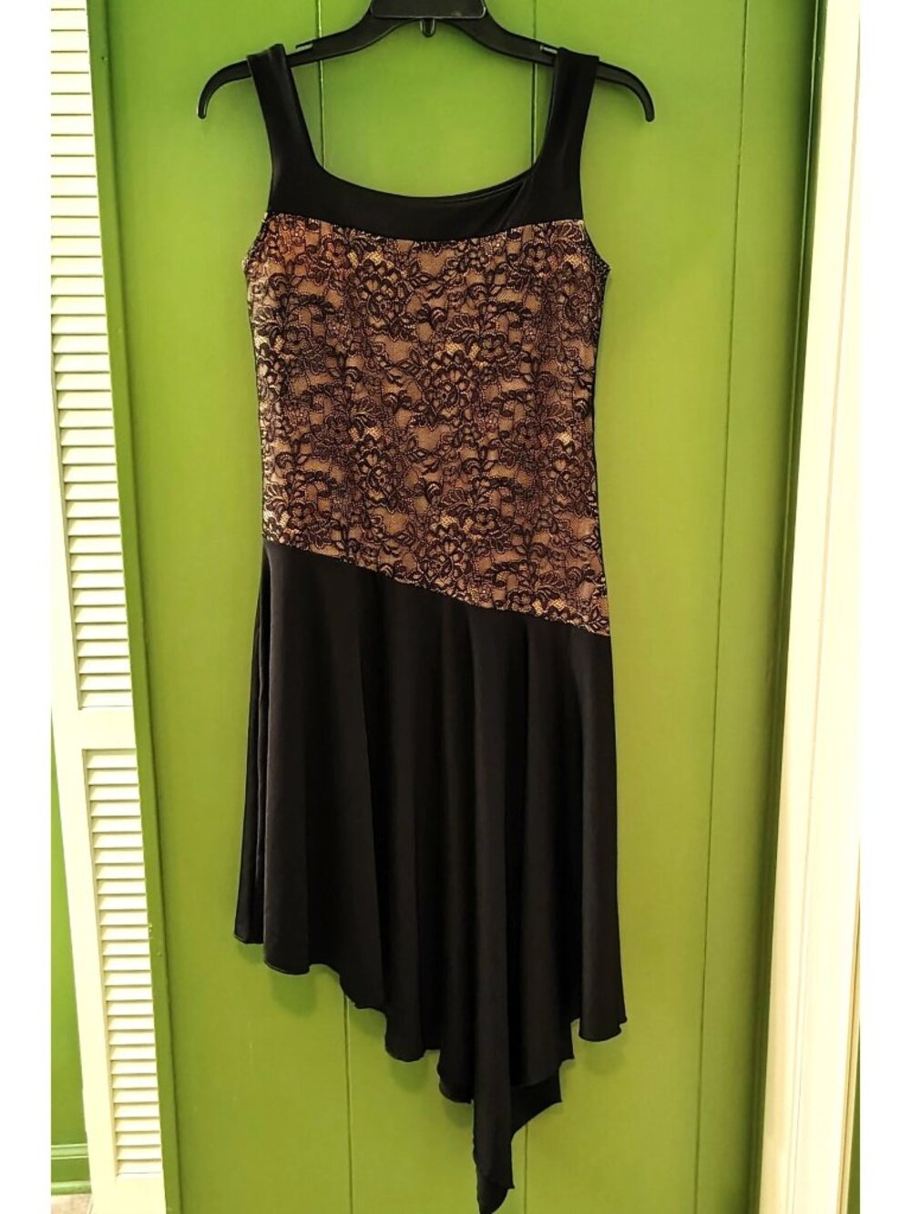 So Danca Mona Black Beige Lace Bodice Asymmetric Hem Tango Ballroom Latin Dance